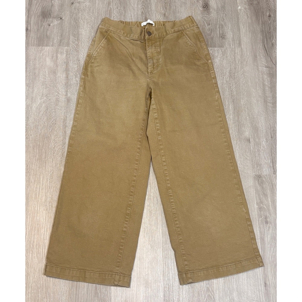 Oak + Fort Women Camel Tan Wide Leg Cropped Pants Elastic Waist Size M